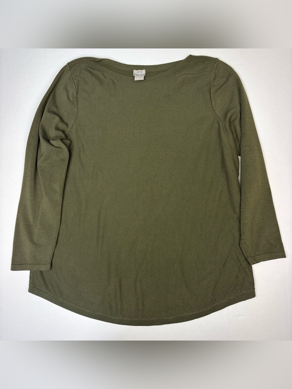 Chicos Women XL 3 Shirt Army Green Solid Long Sleeve Rayon Polyester Round Hem